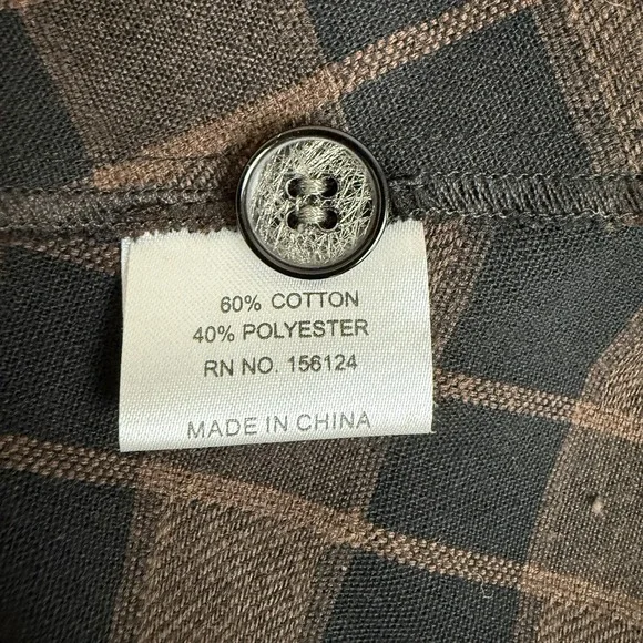 Shana Top Womens XS Brown Plaid Colorful Tunic Floral Art to Wear Artsy Boho - Picture 5 of 9